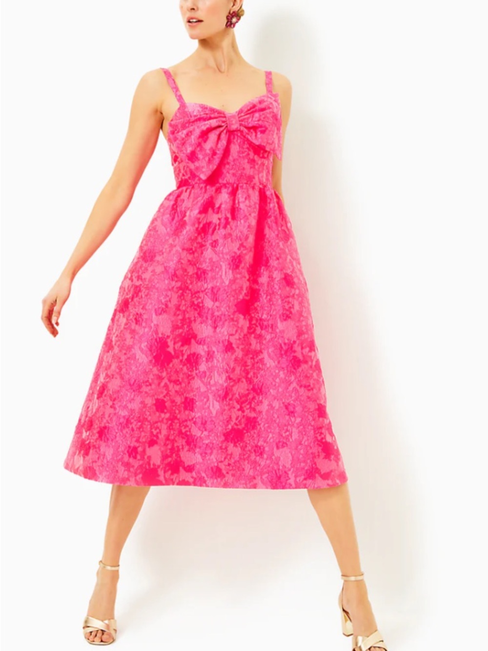 Lilly Pulitzer Ellara jacquared Bow-Front Midi Dress in passion fruit pink